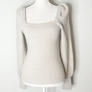 H&M Gray Long Sleeve Square Neck Pullover Fluffy Sweater Size XS